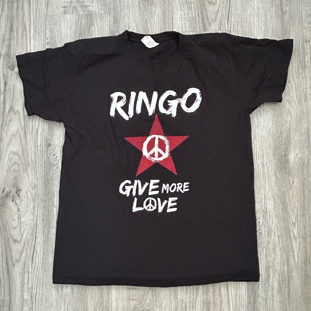 Ringo Star 2018 Black "Give More Love" Tour  T-Shirt with Red Peace‎ Star Sz L